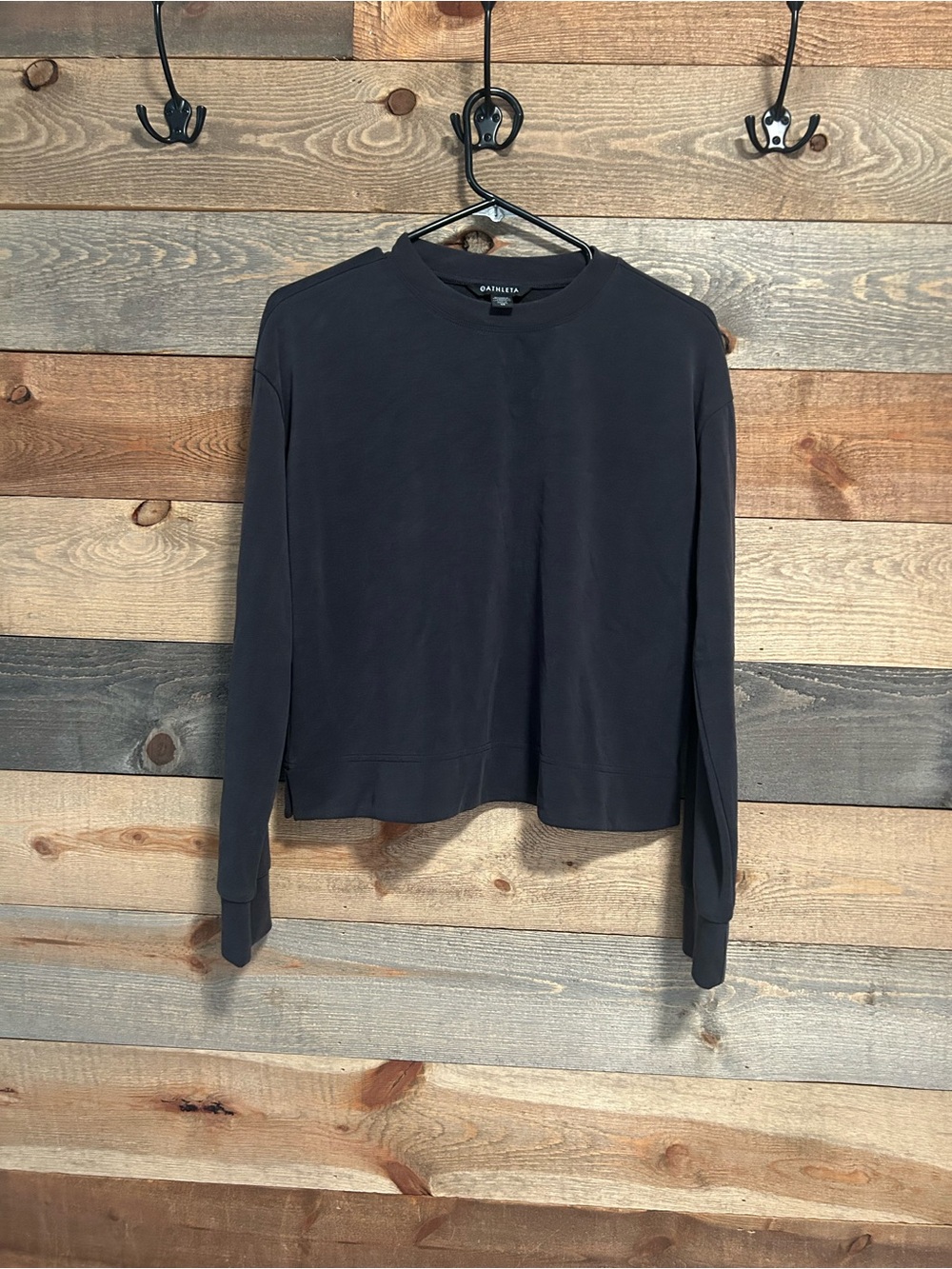 Athleta Black Crewneck Cropped Sweatshirt